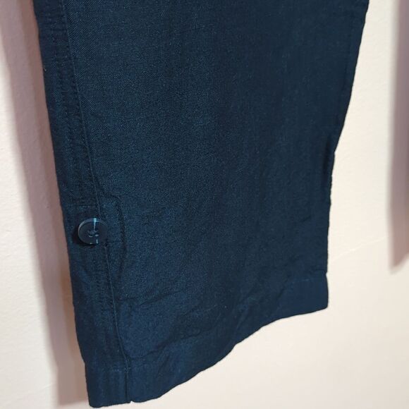 J Jill Linen Blend Black Drawstring Pants Coastal Tab Button Capsule sz M - Picture 5 of 12